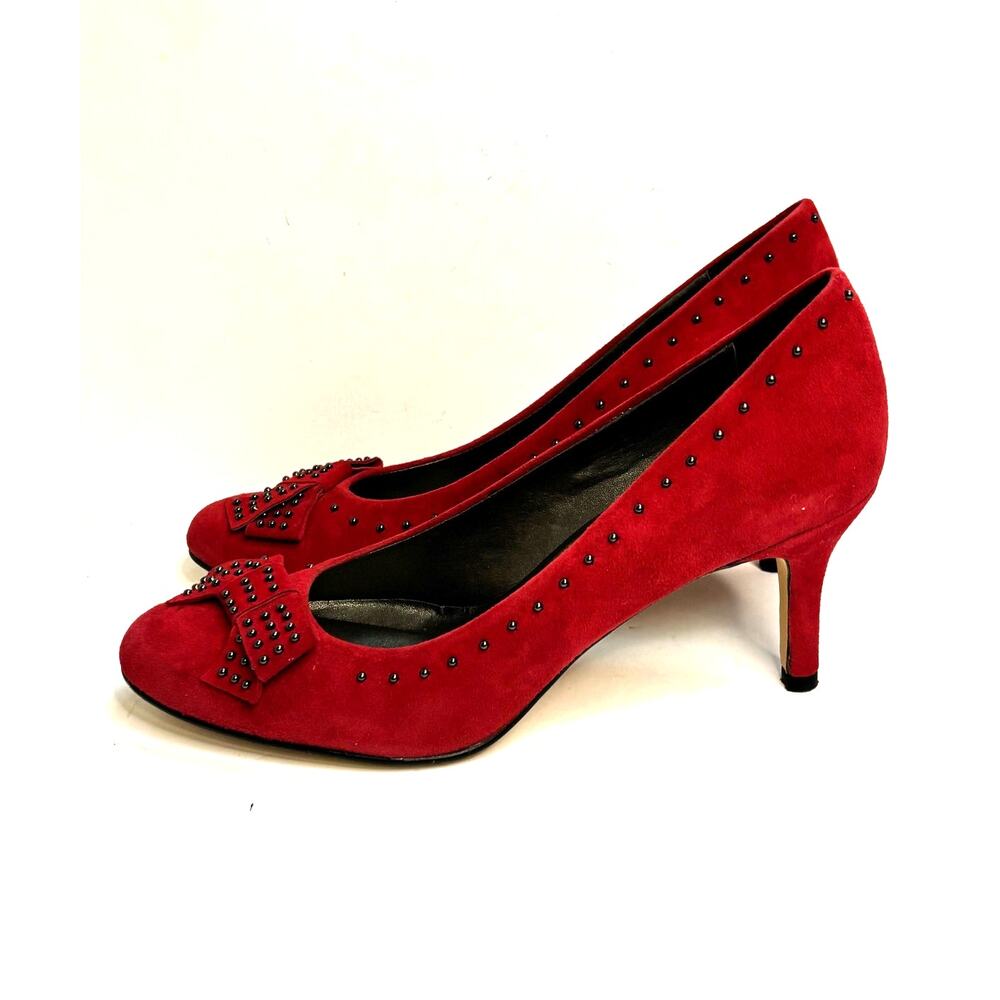 Vigotti Ursella Red Suede Heels Studded Bow Kitten Heel 10N